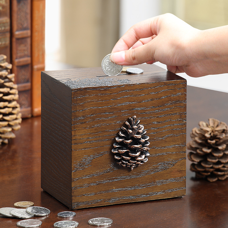 实木 雕刻 钱筒收纳盒实木纸币