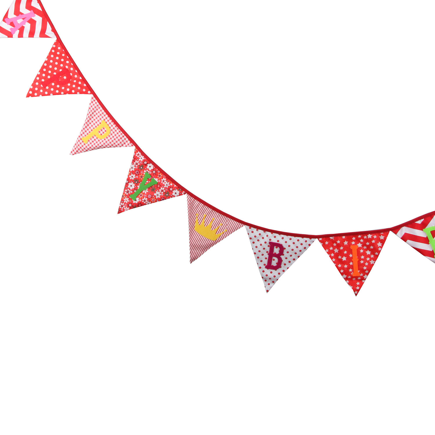 粉红黄绿4色happy birthday三角挂旗拍照背景儿童生日布串旗