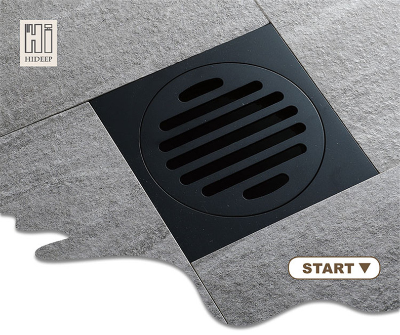 hideep 跨境专供地漏浴室黑色地漏方圆形直排地漏厂家直销