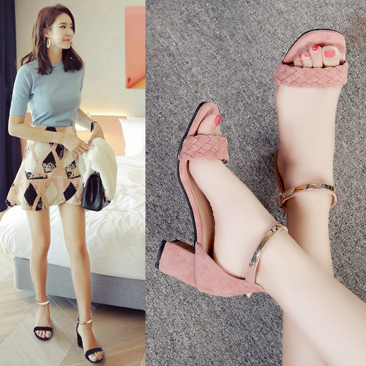 粗跟凉鞋女式夏季2017新款百搭中跟一字扣带韩版鱼嘴性感高跟女鞋