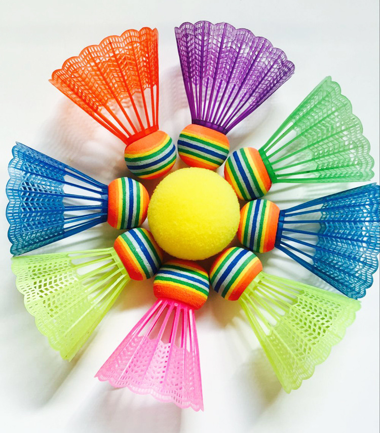 eva彩虹球头 彩色塑料玩具羽毛球 儿童羽毛球拍专用羽毛球