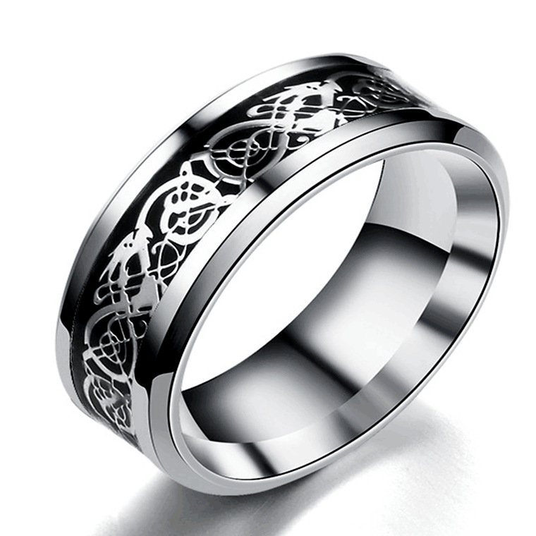 Cross-Border Hot Ornament Titanium Steel Stainless Steel Dragon Pattern Ring Couple European and American Fashion Men's Ring Wholesale