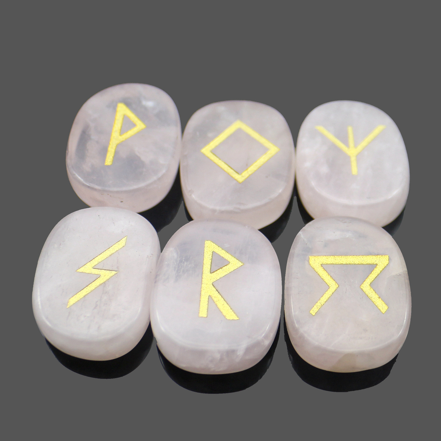 欧美宗教卢恩如尼符字母天然水晶椭圆片符文占卜石24 1套装热卖