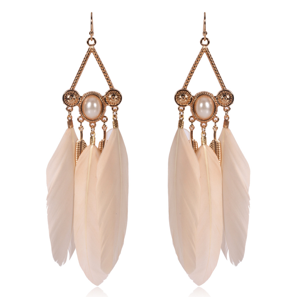 韩版新款热销羽毛镶珍珠耳饰 秀气小清新女耳环饰品 hy-7348