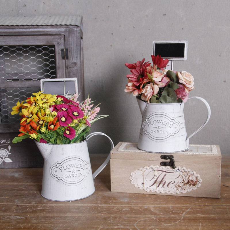 Factory Direct American Country Flower Arrangement Blackboard Iron Flower Bucket Home Flower Plant Love Device Simulation Flower Pot Soft Decoration