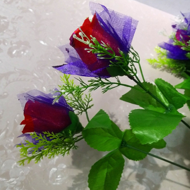 手捧花仿真花42朵金边玫瑰假花婚庆玫瑰花束新娘婚纱摄影道具批发