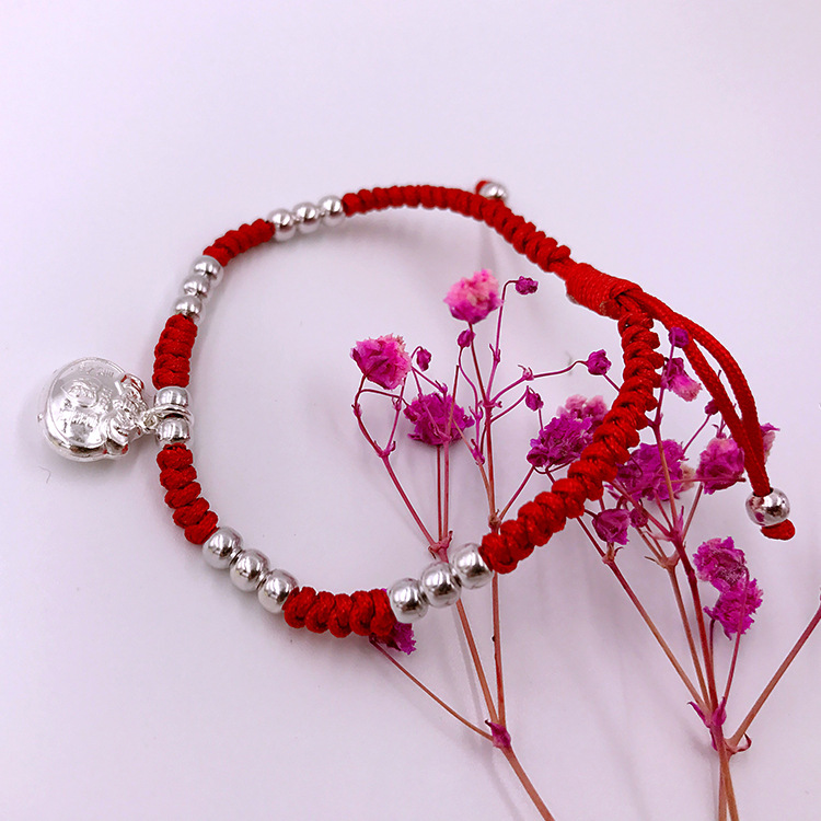 s925银手工编织红绳手链 纯银福袋手绳 男女款本命红手绳厂家供应