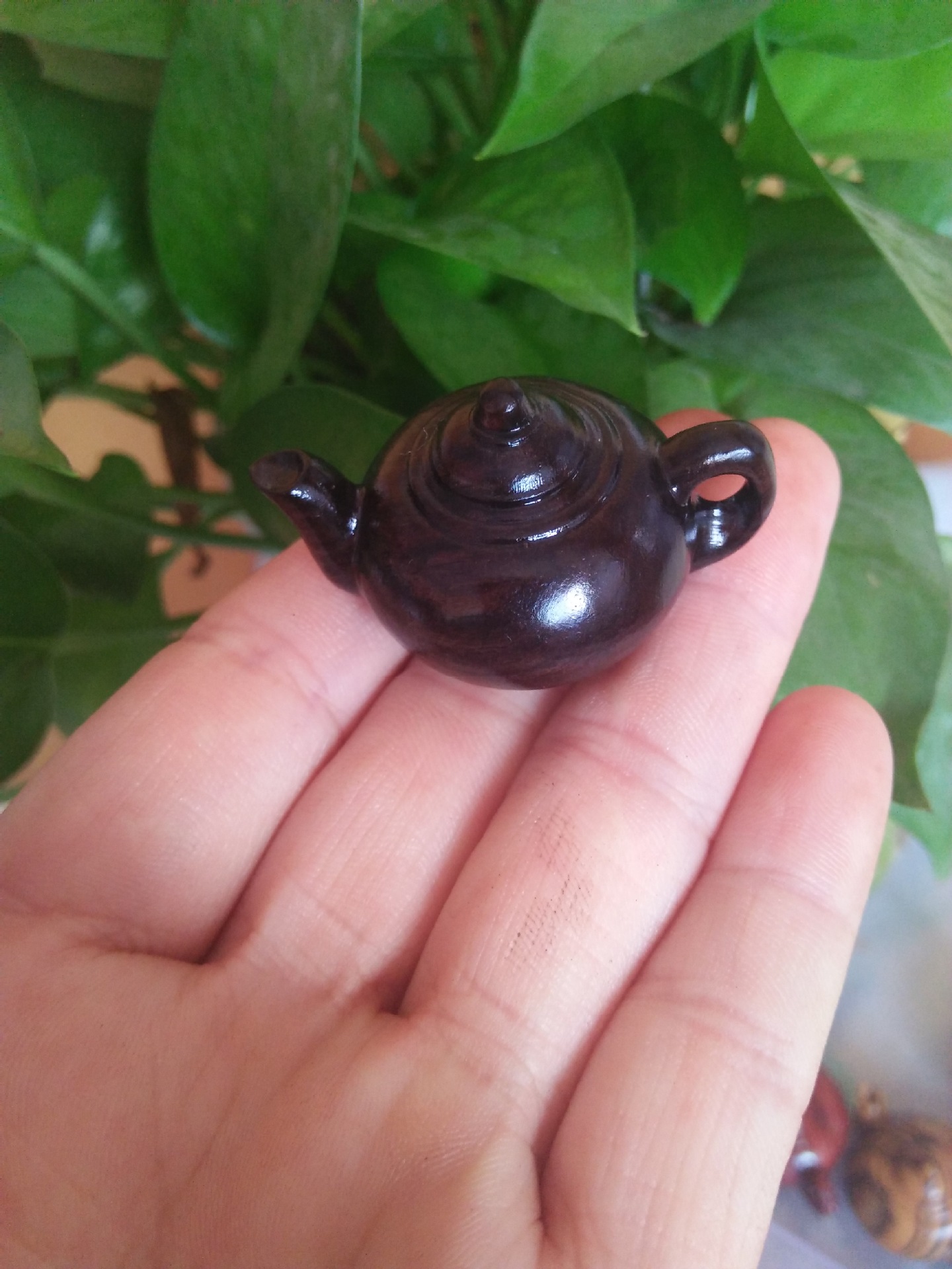 乌木绿檀血檀大叶黄花梨黄金檀迷你小茶壶把把壶手把件小挂件