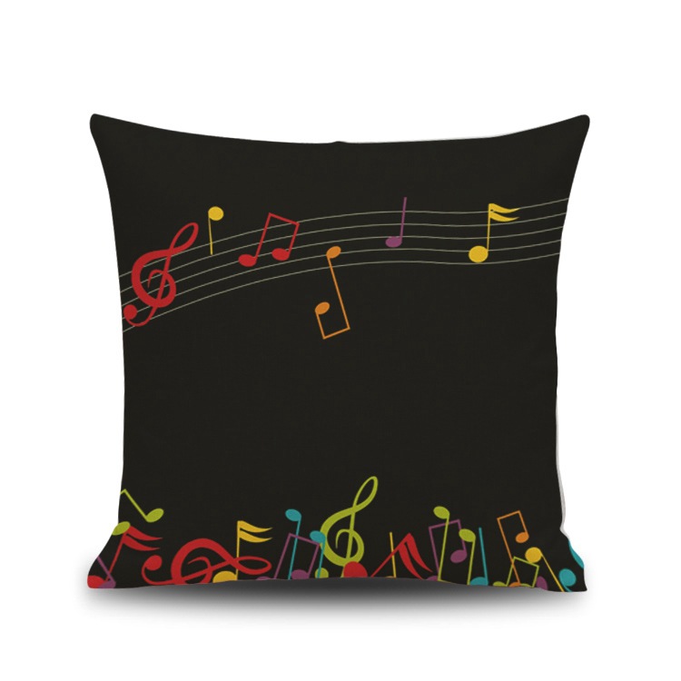 Letter Note Piano Pattern Digital Printing Imitation Linen Pillow Back Seat Cushion Backrest without Core