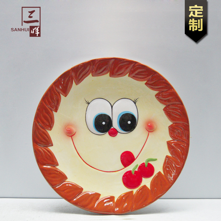 手绘陶瓷工艺品盘子 外销蛋糕盘创意卡通水果盘可爱盘欧式家居盘