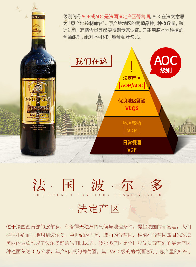 批发团购法国原瓶原装进口红酒 法定产区aop干红葡萄酒扫码2188元
