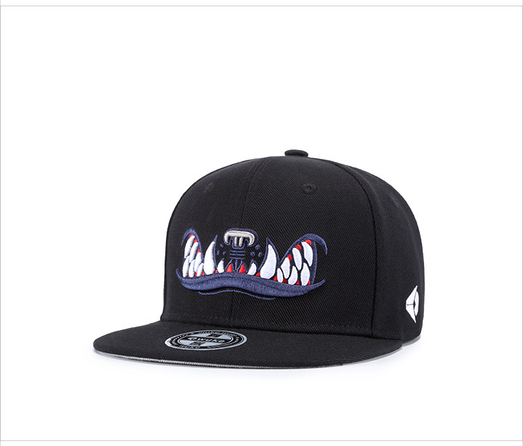 舞客 外贸帽子男女士韩版欧美潮牌嘻哈街舞帽牙齿刺绣时尚平沿帽