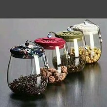新款花布盖茶叶罐透明玻璃储物罐密封罐家用糖果收纳罐花茶罐