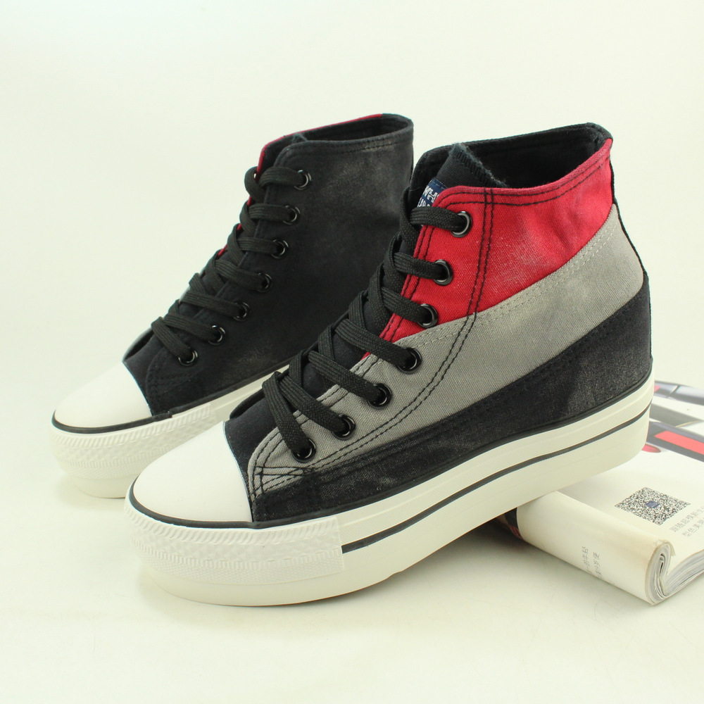 休闲帆布硫化女鞋 时尚系带厚底休闲学生