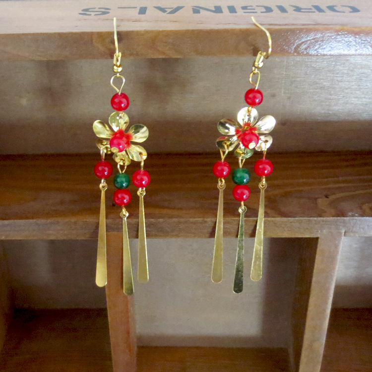 现货批发民族风红色复古步摇耳环新娘饰品配饰耳环厂家直销