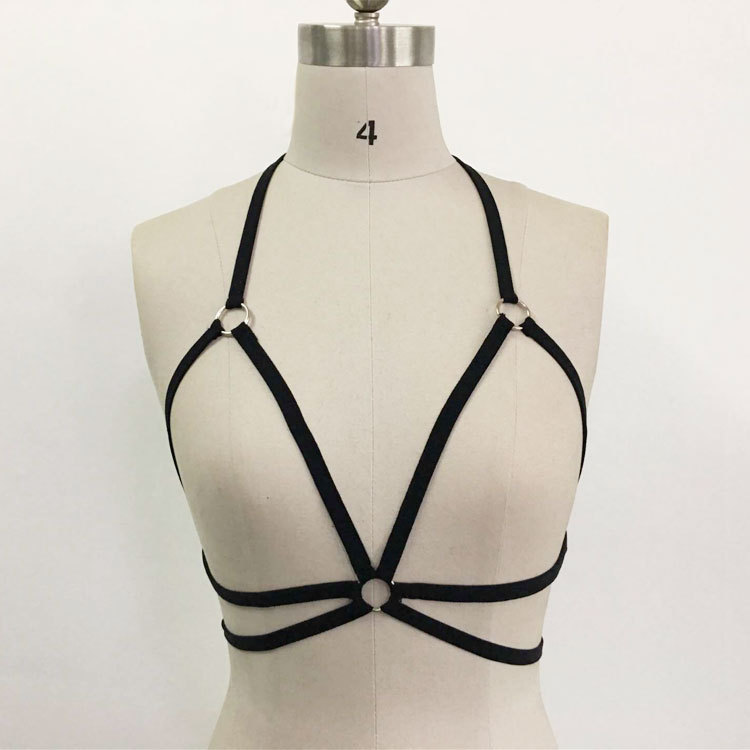 夜场ktv 镂空绷带内衣式 黑色线束带子胸衣形