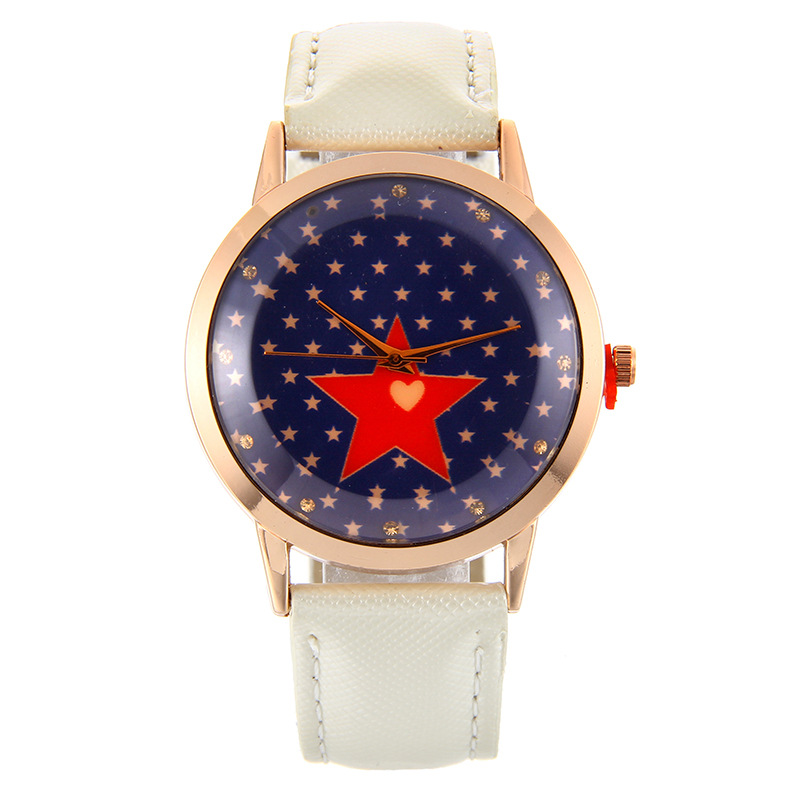 外贸爆款茶色满天星图案女士亮皮时装石英手表 女款五角星腕表