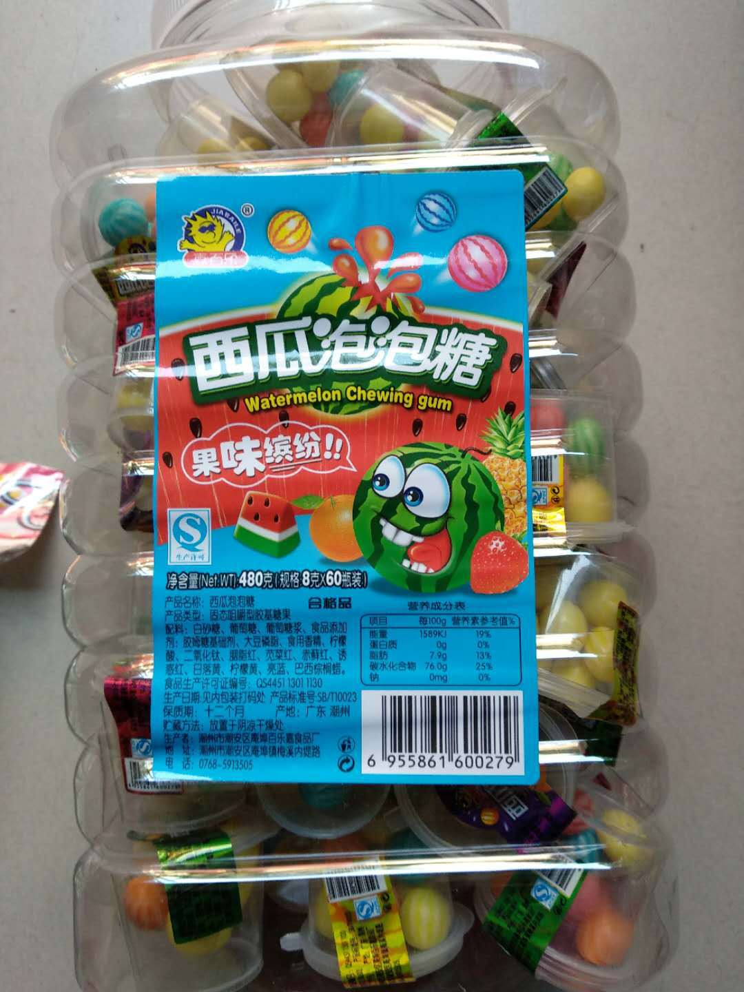 嘉百乐 西瓜造型泡泡糖 一罐60瓶*8克g 480克g