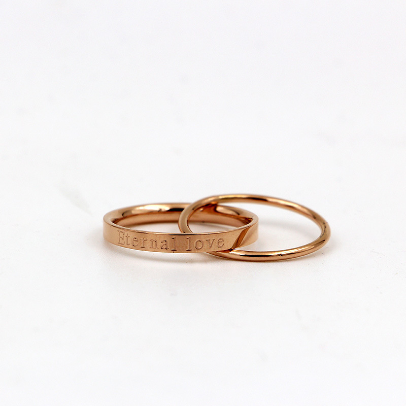 j4-212韩版eternal love英文双环戒指 潮女时尚钛钢玫金指环饰品