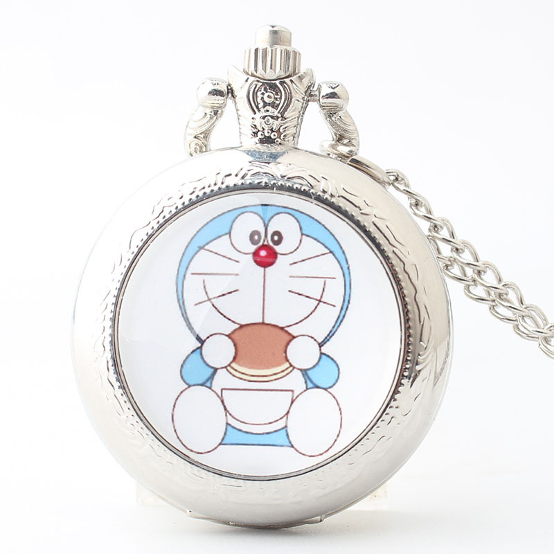 批发超萌叮当猫图案怀表学生卡通动漫石英翻盖怀表毕业礼物送朋友