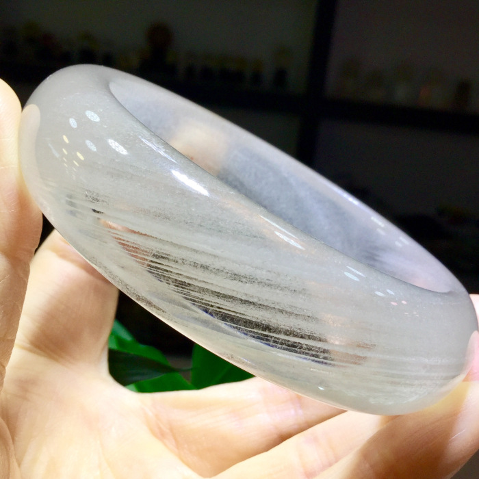 东海水晶 天然白幽灵手镯镯心套装内径63mm 巴西原矿老料