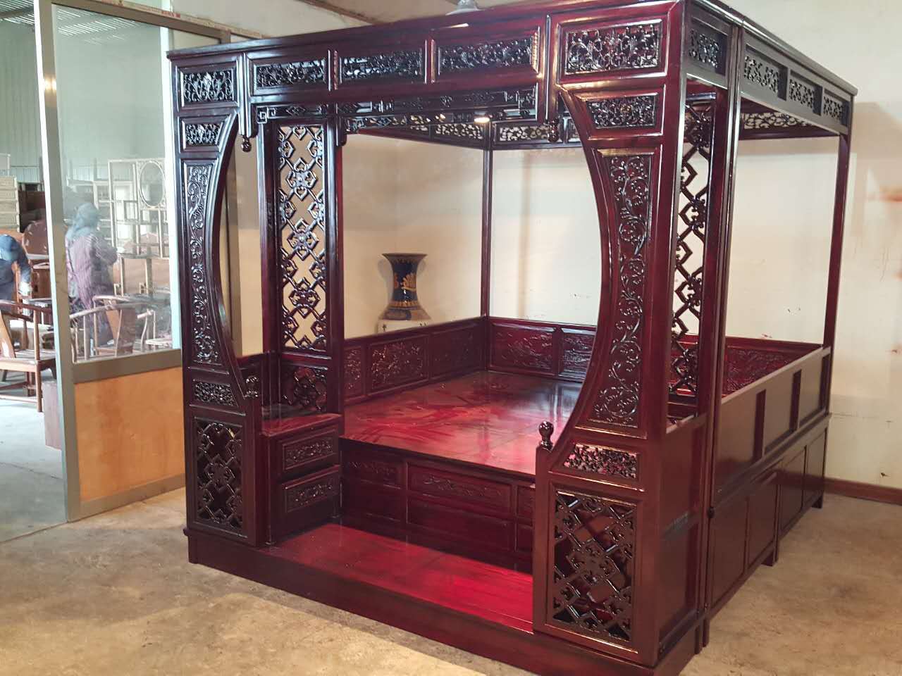 老榆木架子床踏步床仿古床明清中式