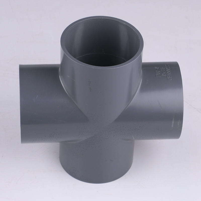 批发灰色pvc平面四通 pvc给水管件平面四通 水管四通