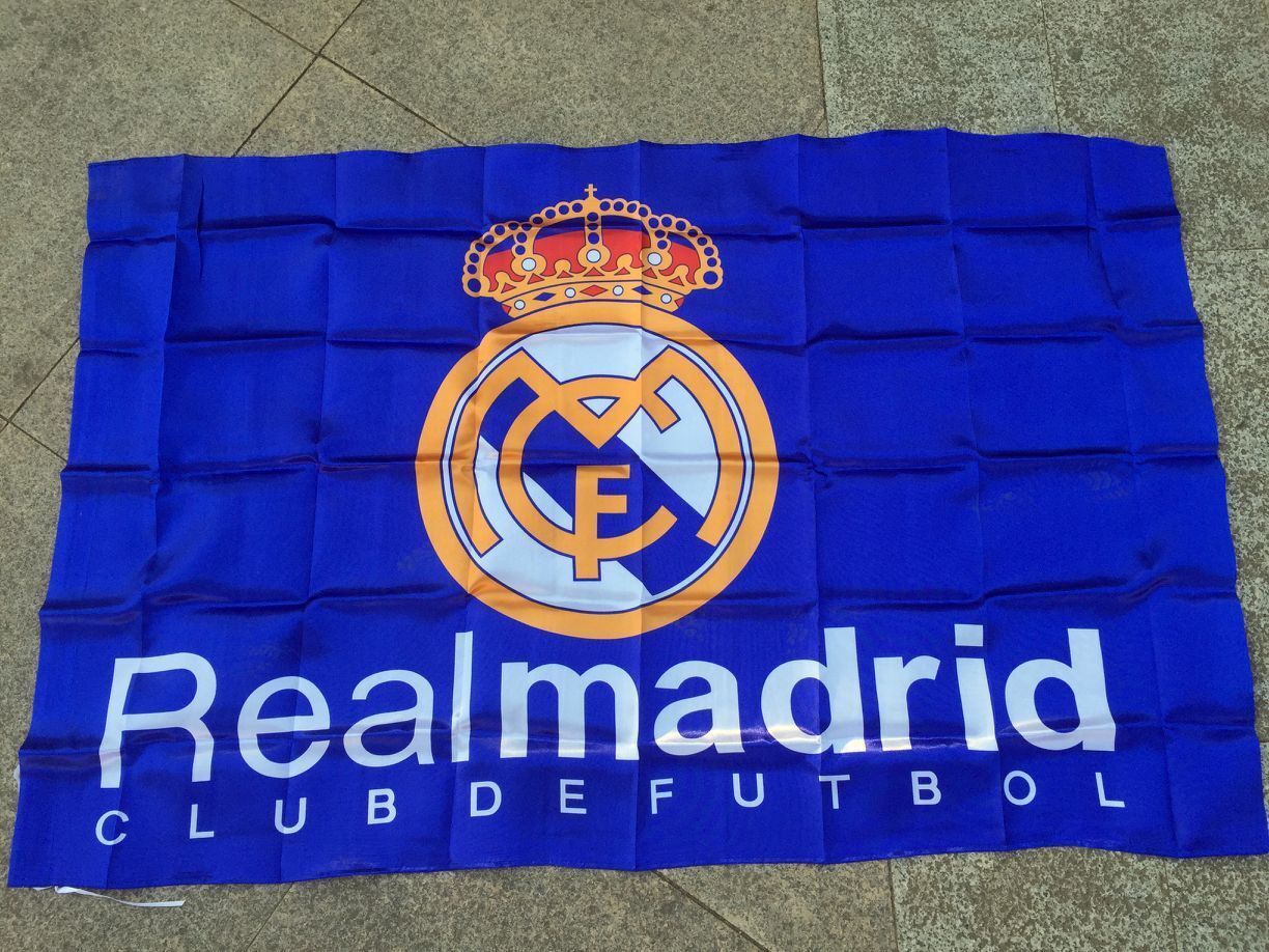 4号英超足球俱乐部蓝底皇马队旗足球队色丁旗帜150x90cm挂旗助威