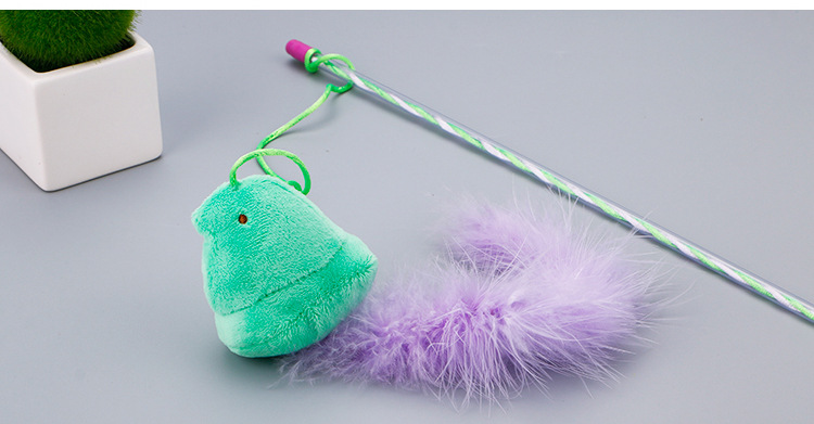 猫玩具小鸟逗猫棒透明杆鸟刺绣长火鸡毛逗猫玩具内置猫薄荷