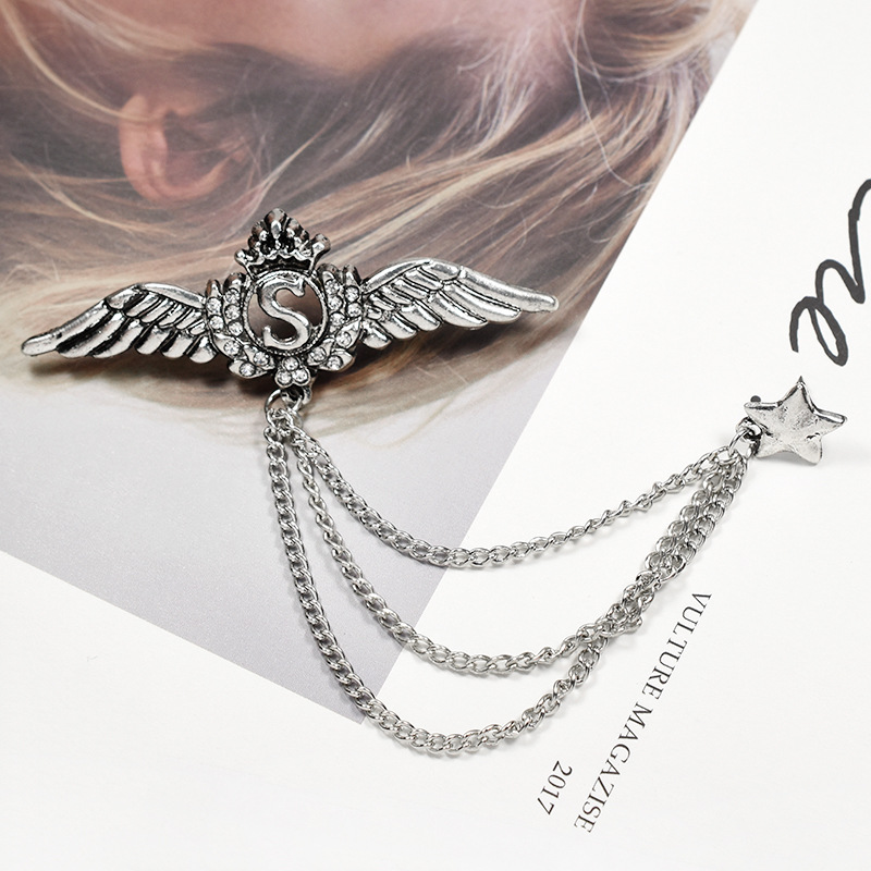 欧美时尚衣领 复古皇冠天使翅膀 镶钻胸针配饰