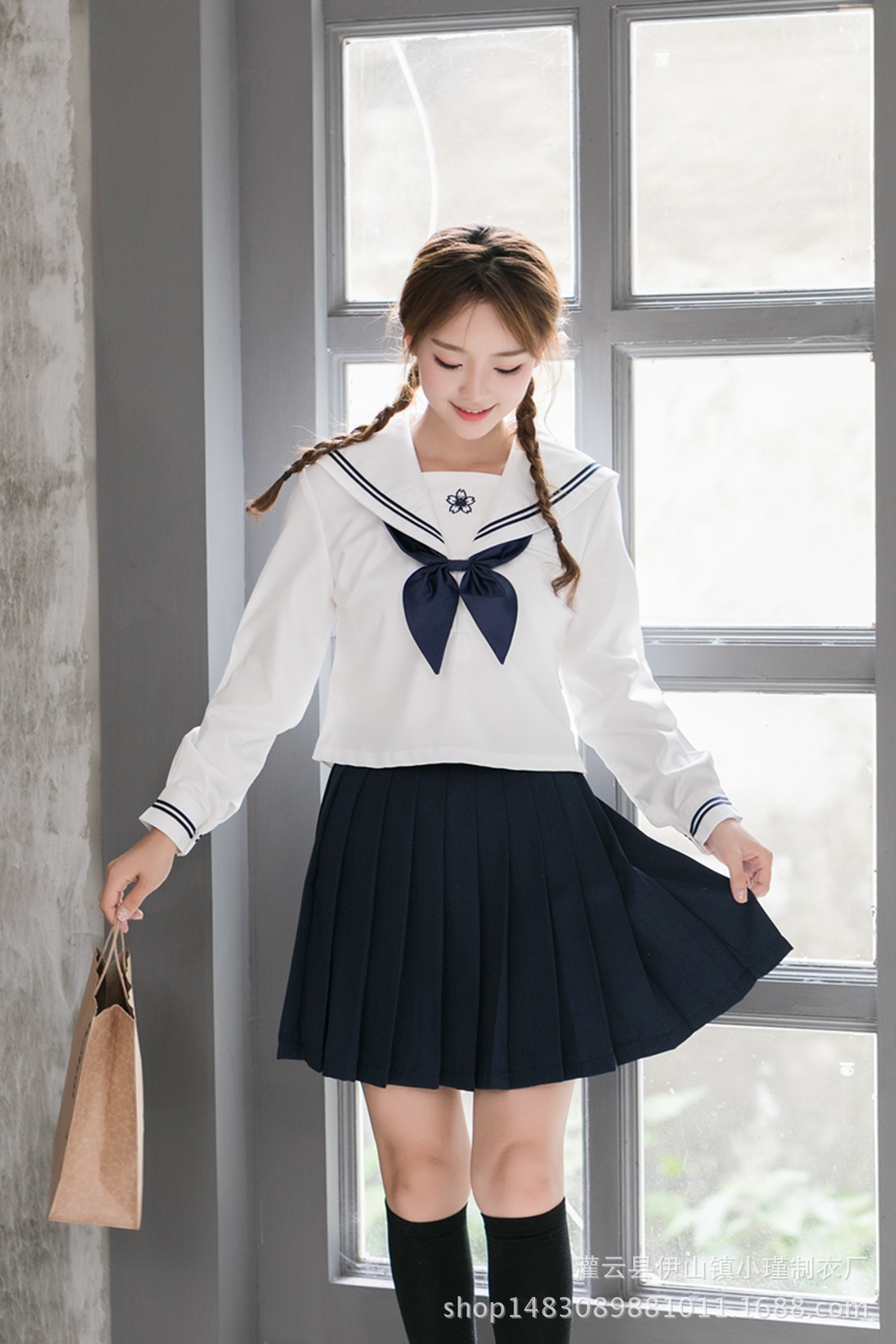 现货批发樱花刺绣长袖日本学生校服jk制服水手服正统中间服学院风