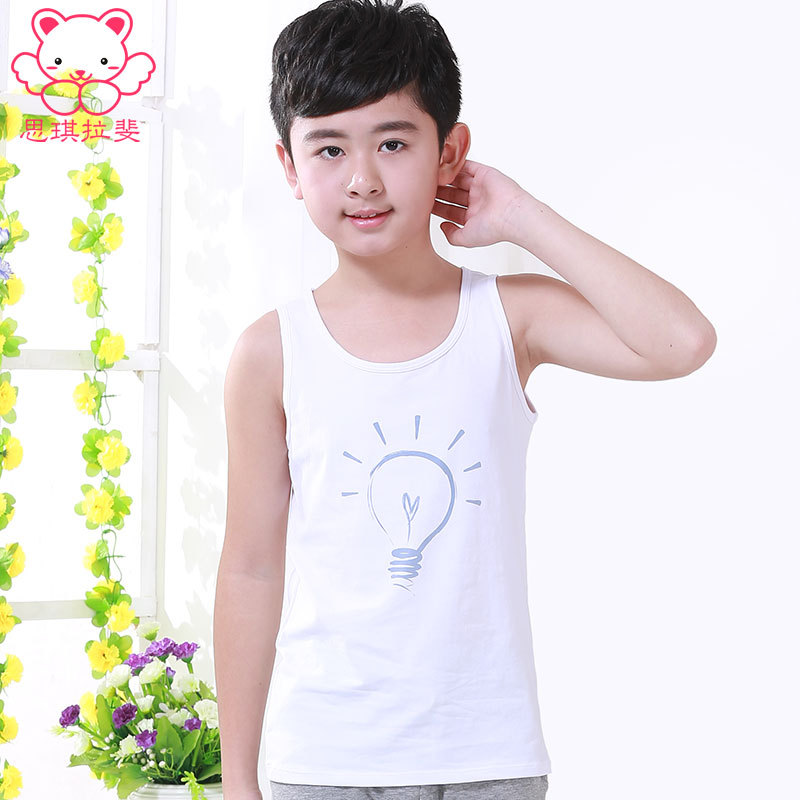 思琪拉斐男童背心纯棉夏季中大童中学生背心内衣打底背心衫