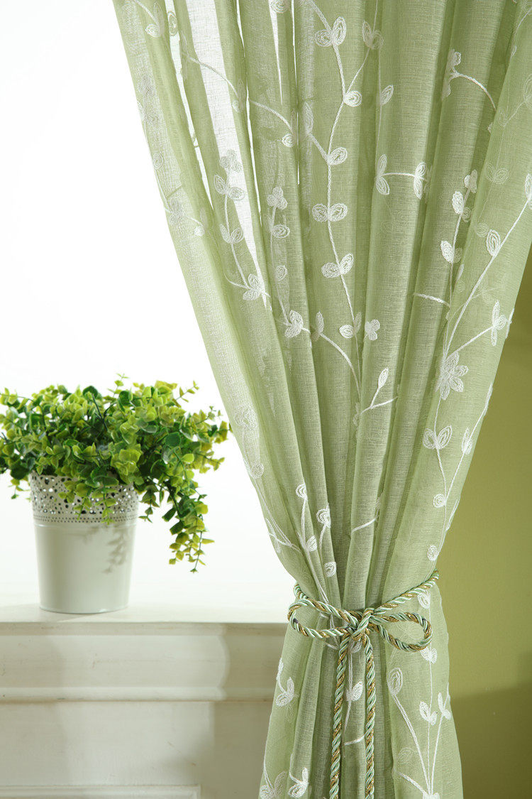 小草花树枝刺绣绿色窗帘批发窗纱成品定制加工飘窗阳台卧室韩式h