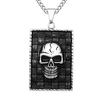 速卖通ebay货源批发 不锈钢饰品 朋克摇滚骷髅头方牌男士吊坠项链