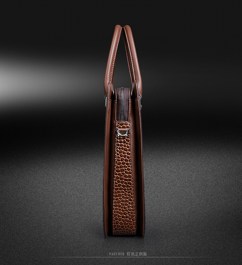 nb161132-2 帕迪欧 公文包男包手提包真皮男士包包竖款商务鳄鱼纹