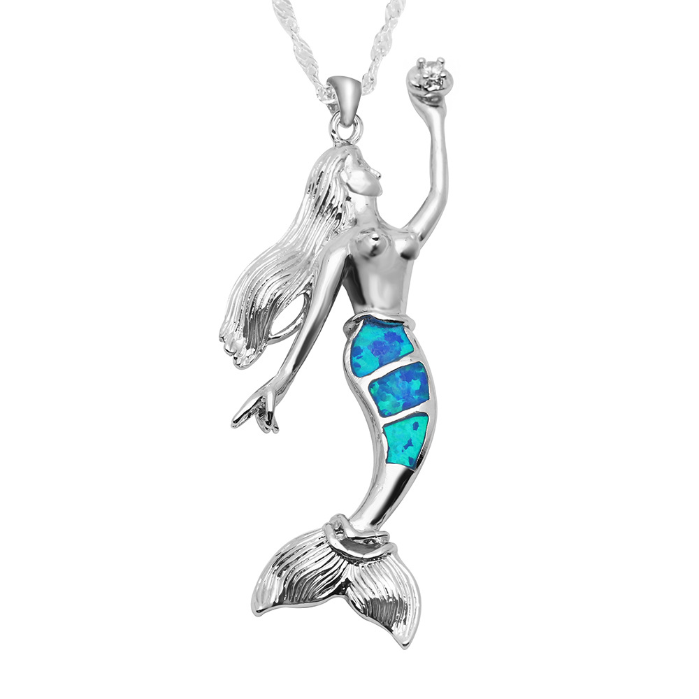 镀银欧泊澳宝美人鱼吊坠速卖通ebay亚马逊wish热卖爆款跨