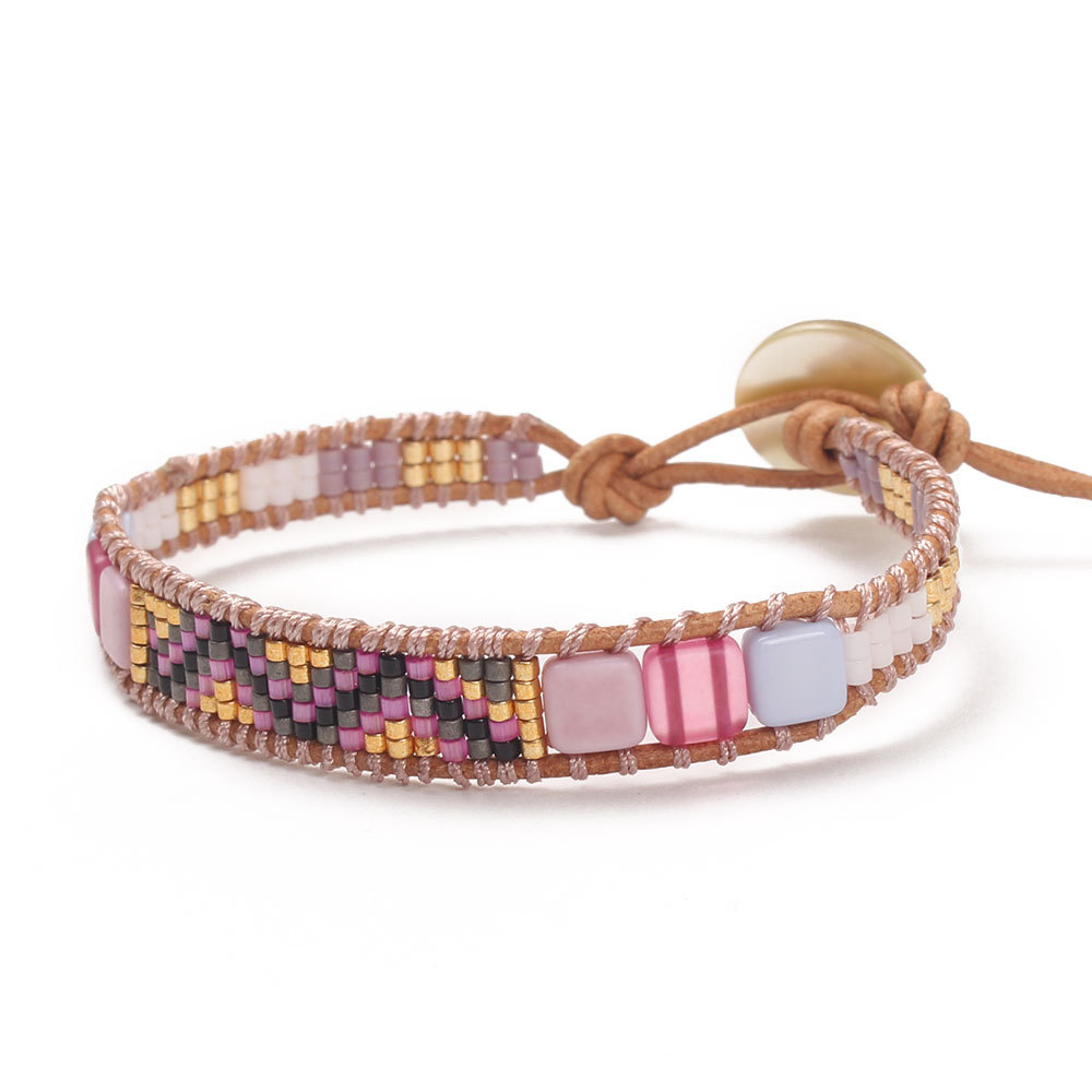 欧美时尚天然石水晶手链 搭扣编织皮手链 miyuki米珠手工饰品