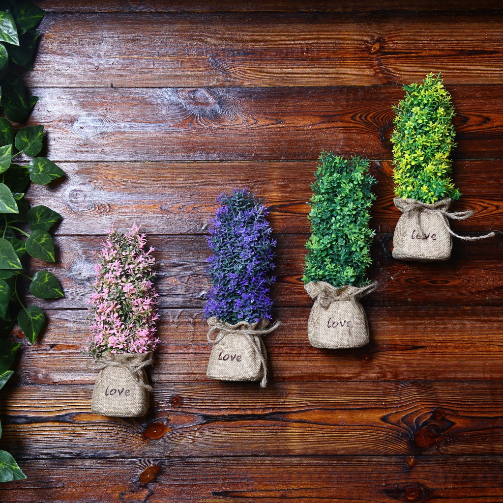 美式乡村粗矿麻布袋仿真植物盆景盆栽拍摄道具橱窗蛋糕店装饰摆件