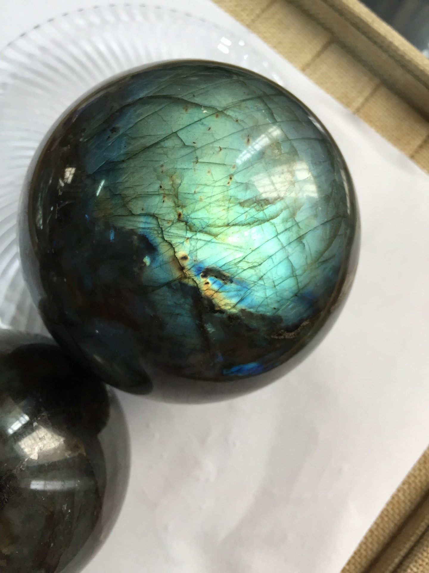 天然水晶球闪光石拉长石球摆件