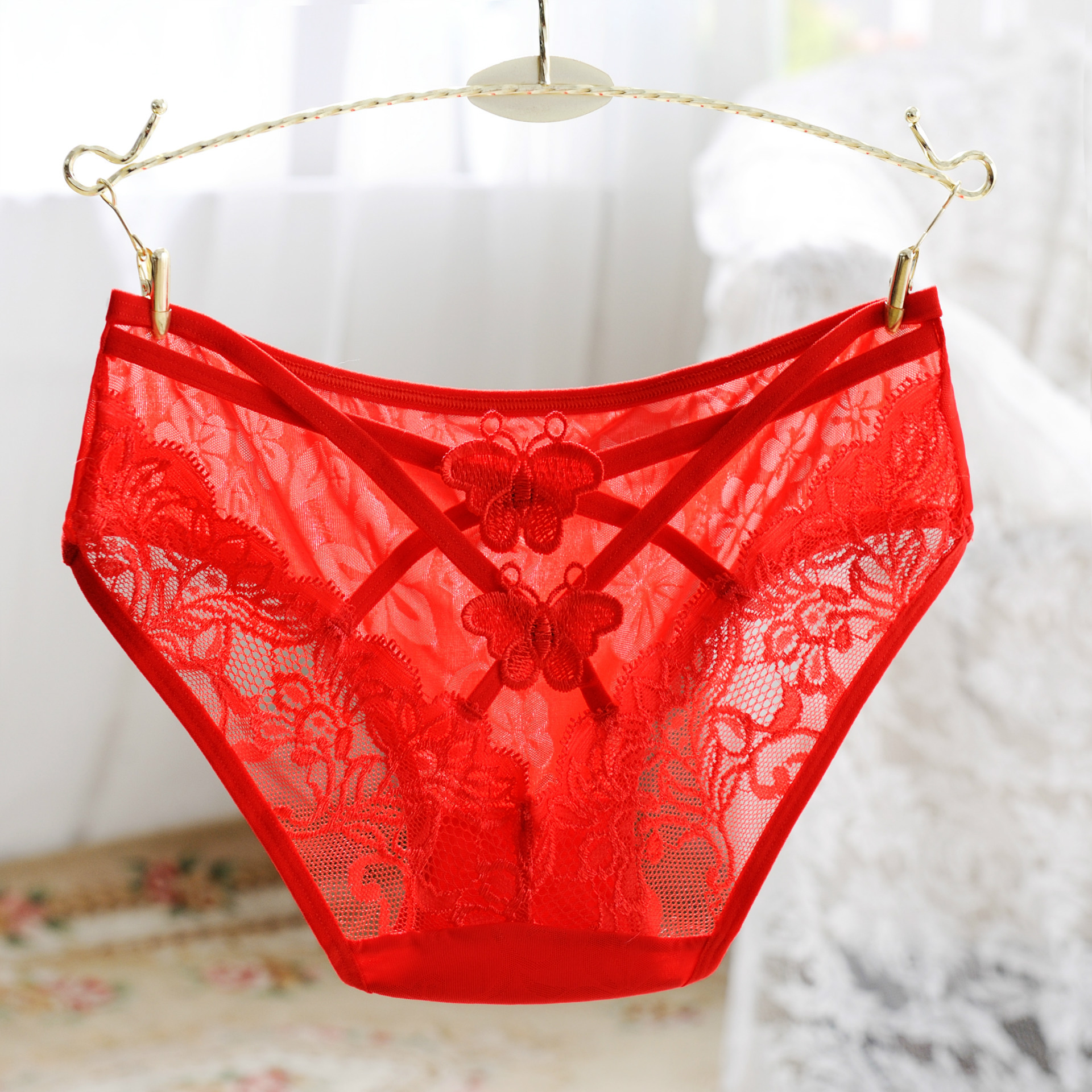 【新款】厂家直销性感镂空细带交叉性感蕾丝内裤 冰丝女士内裤女