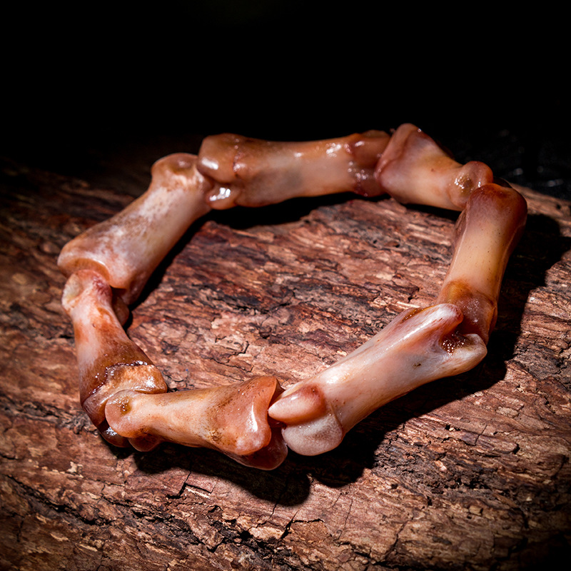 天然老料羊趾骨手串血料动物骨骼指骨佛珠手链男士文玩串珠手饰