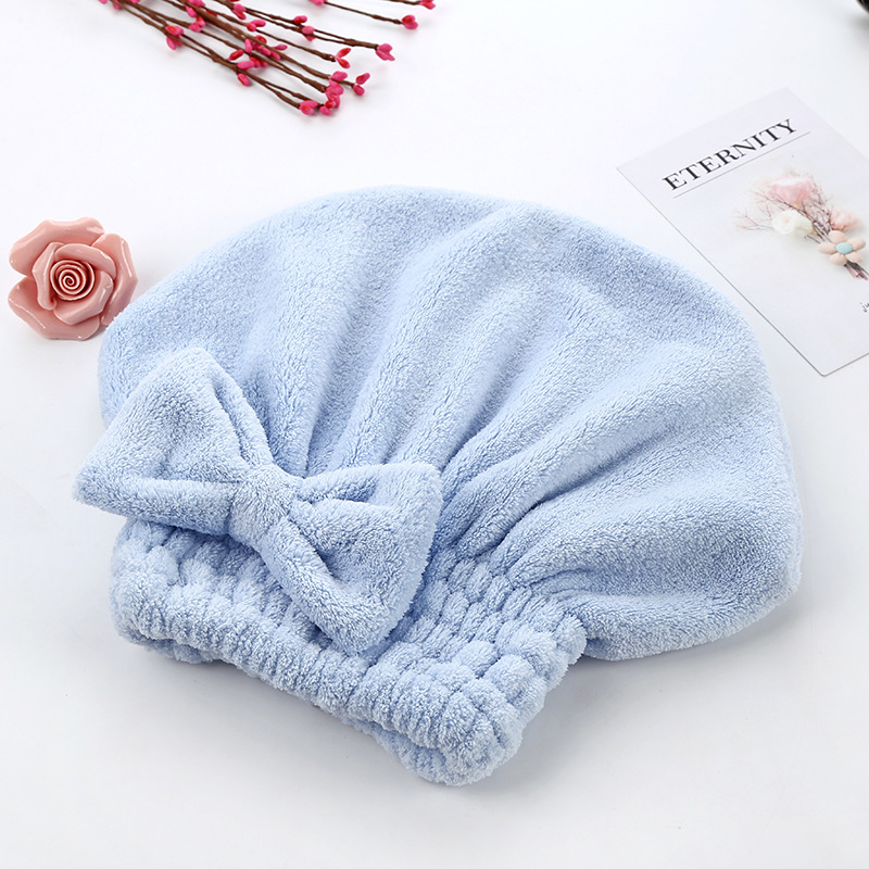 Coral Fleece Towel Absorbent Bath Cap Toupee Thickened Hair Cap Bow Hair Drying Hat Korean Style High Quality Bath