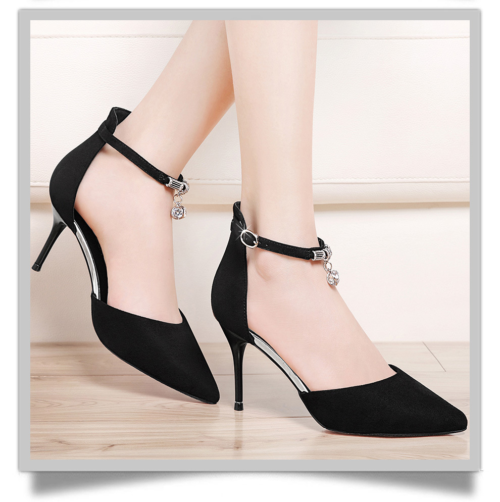细跟一字扣带单鞋女春秋2017年新款高跟