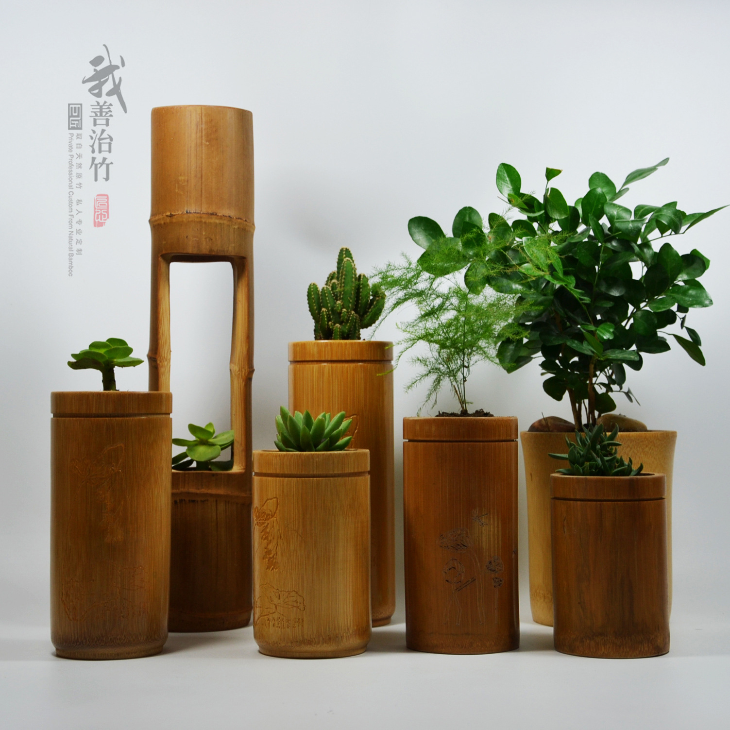 厂家定制天然环保竹子花瓶竹制花钵 创意花插家居摆饰 新款花器