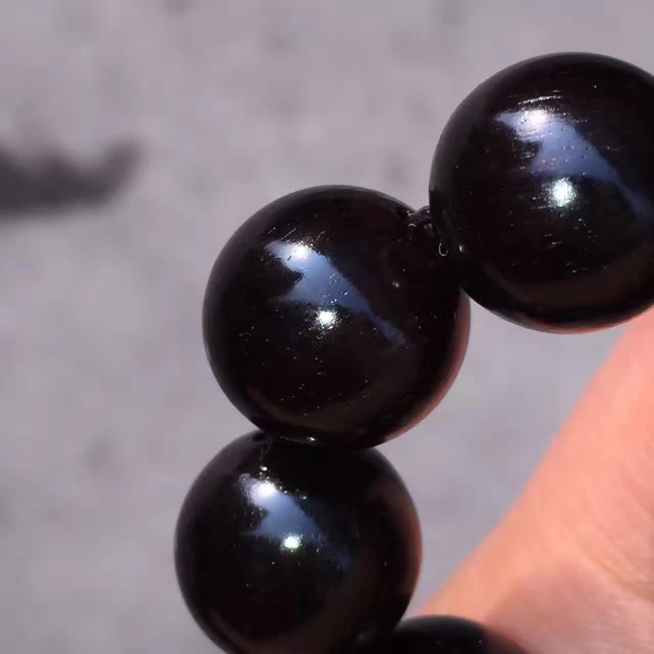 5×15颗小叶紫檀佛珠手串 老料黑珍珠金星玻璃底油性十足