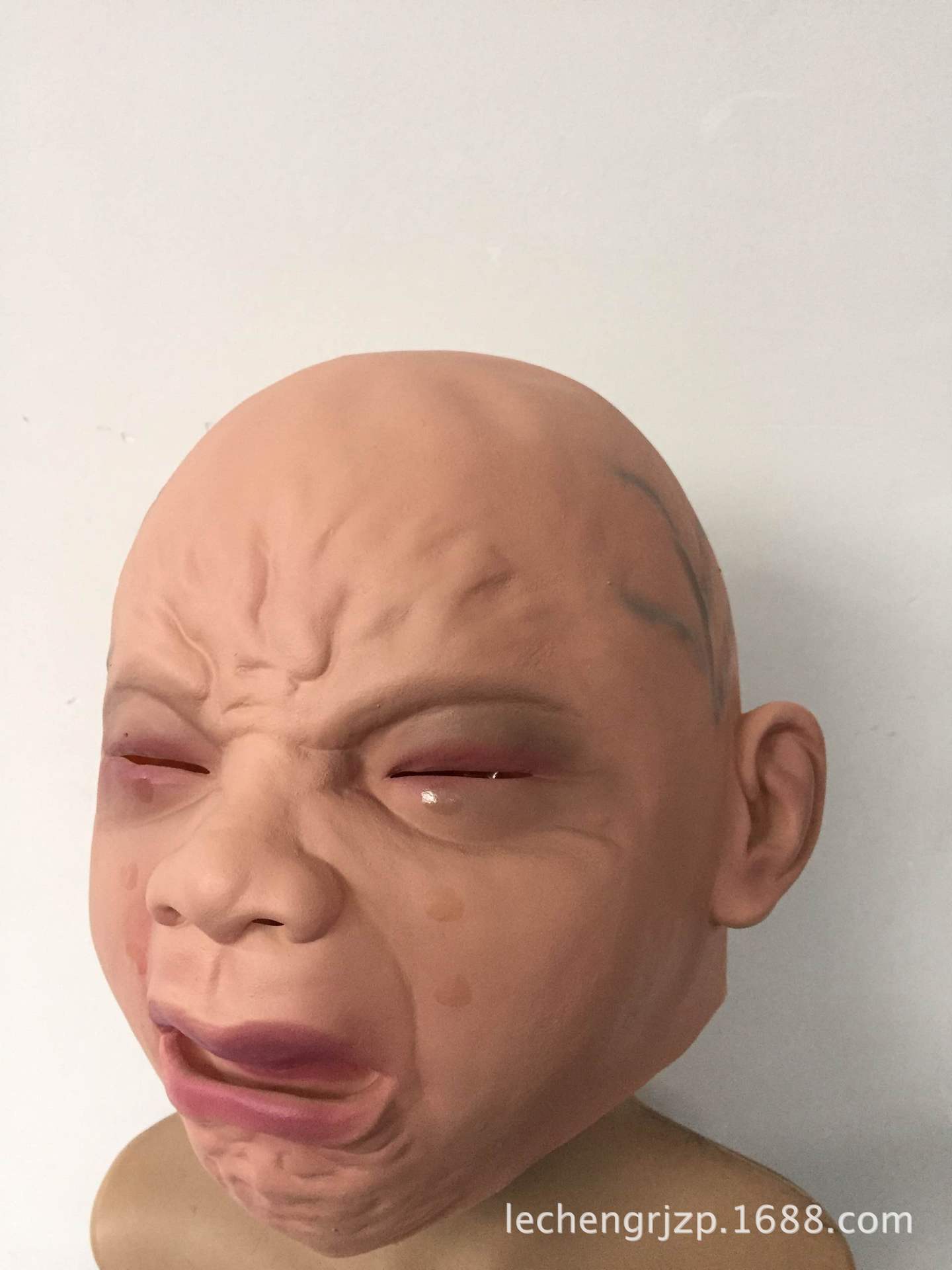哭泣婴儿面具全头哭脸娃头套万圣节酒吧密室鬼屋面具泒对道具