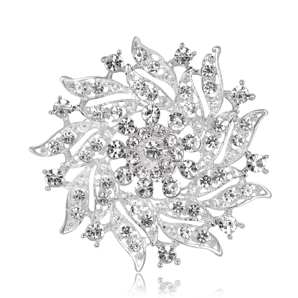 Fashion Crystal Flower Suit Brooch Full of Rhinestone Hot Sale Jewelry Gift Holding Flower Accessories