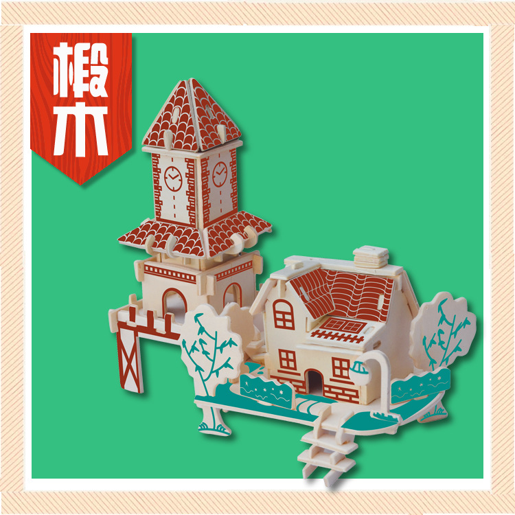 椴木3d立体拼图 木制仿真模型浪漫小屋木质diy小屋 地摊玩具货源