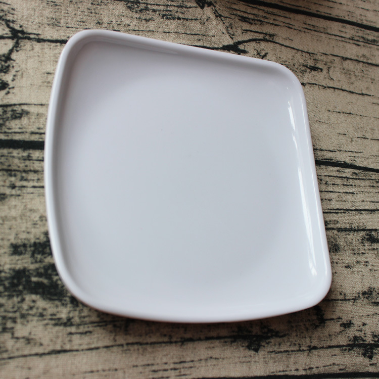 水饺方盘仿瓷餐具密胺盘彩色盘白盘饺子盘塑料餐盘菜碟翘脚快餐盘-阿