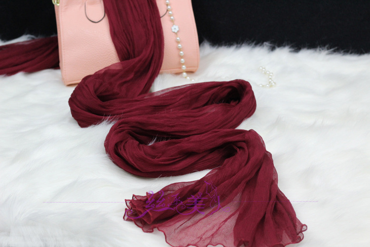 酒红桑蚕丝真丝顺纡绉丝巾超长枣红围巾披肩 私人订制颜色